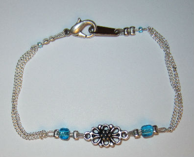 Bracelet chaine doubéle Fleur Bleu Sobij-unik